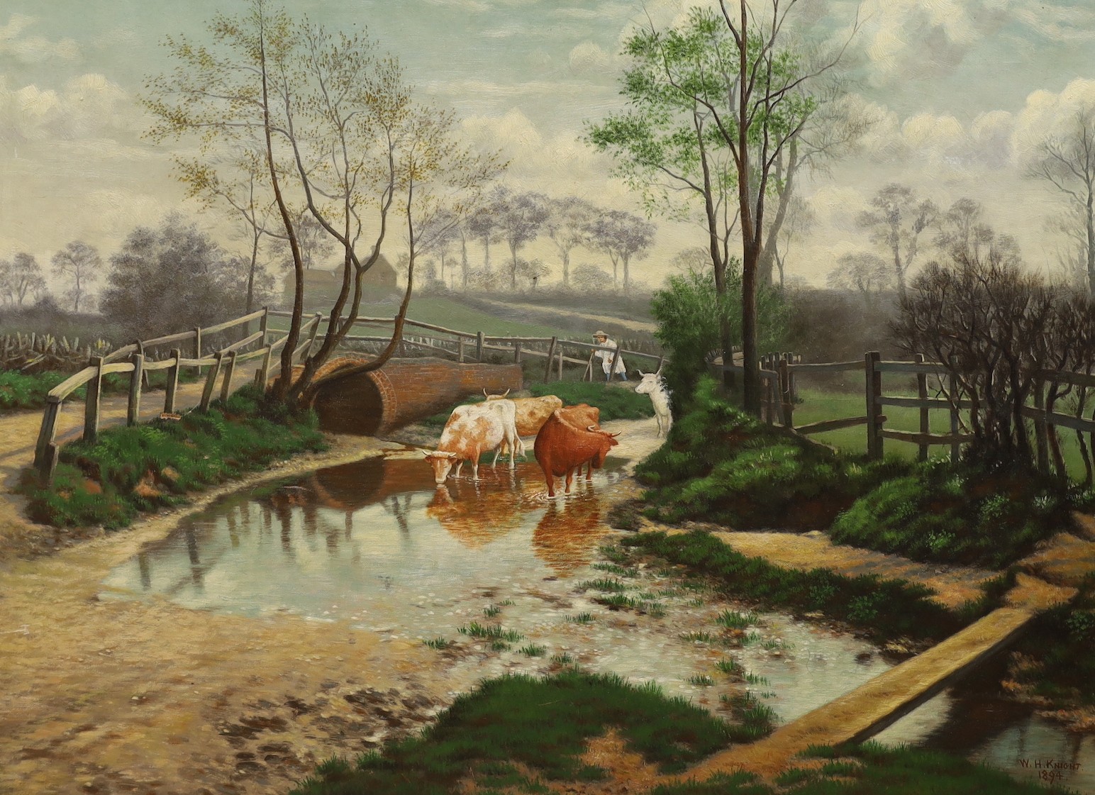 W. H. Knight (19th C.), oil on canvas, 'Springtime at Yardley Wood', signed and dated 1894, 55 x 75cm